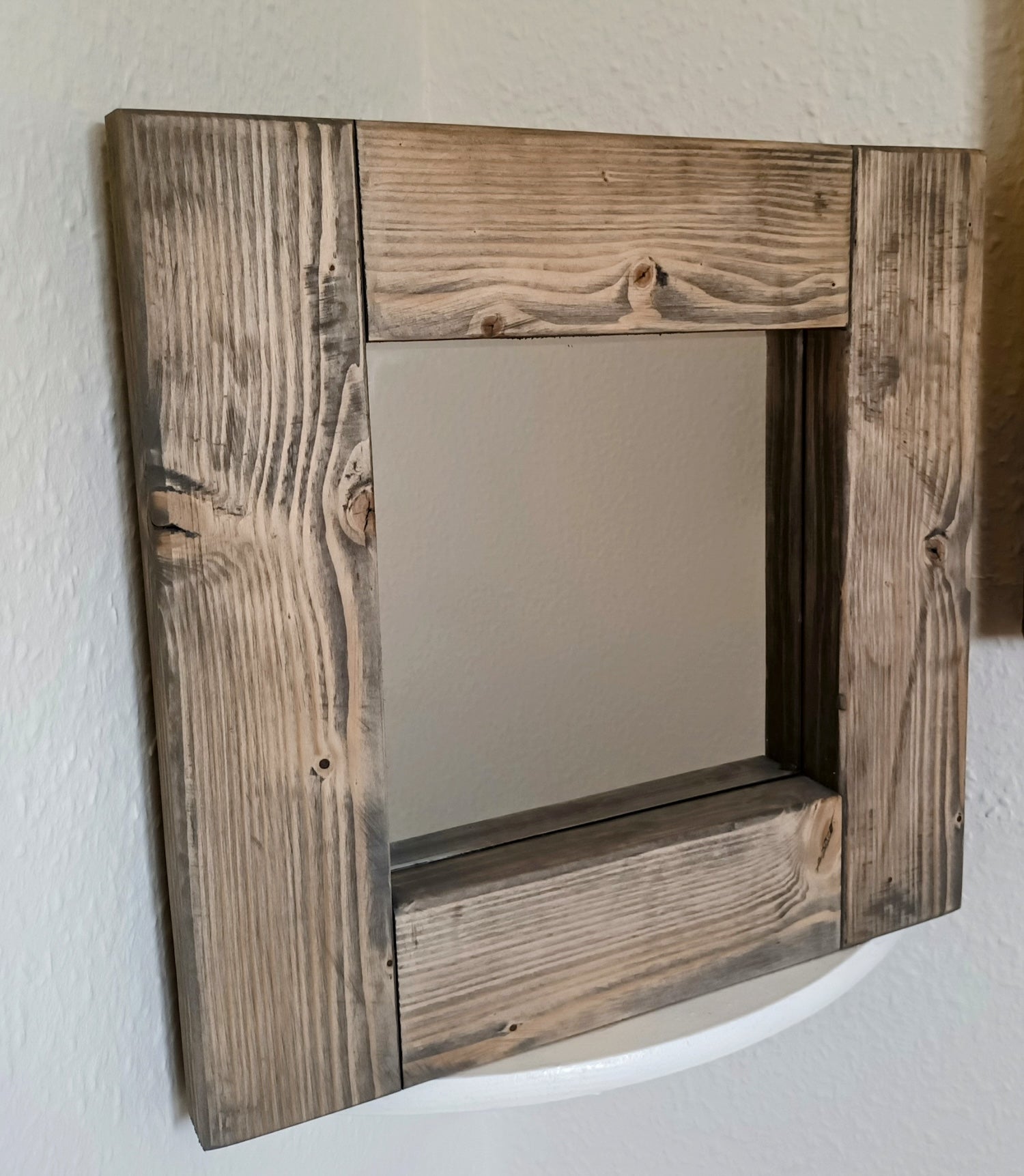 square handmade wood edge mirror